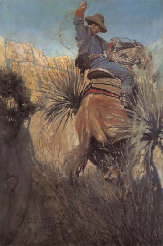 NC Wyeth I Saw His Horse Jump Back Dodgin-a Rattlesnake or Somethin oil painting image